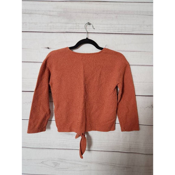 Madewell Womens Blouse Orange Long Sleeve V Neck Tie Front XXS - Picture 2 of 6